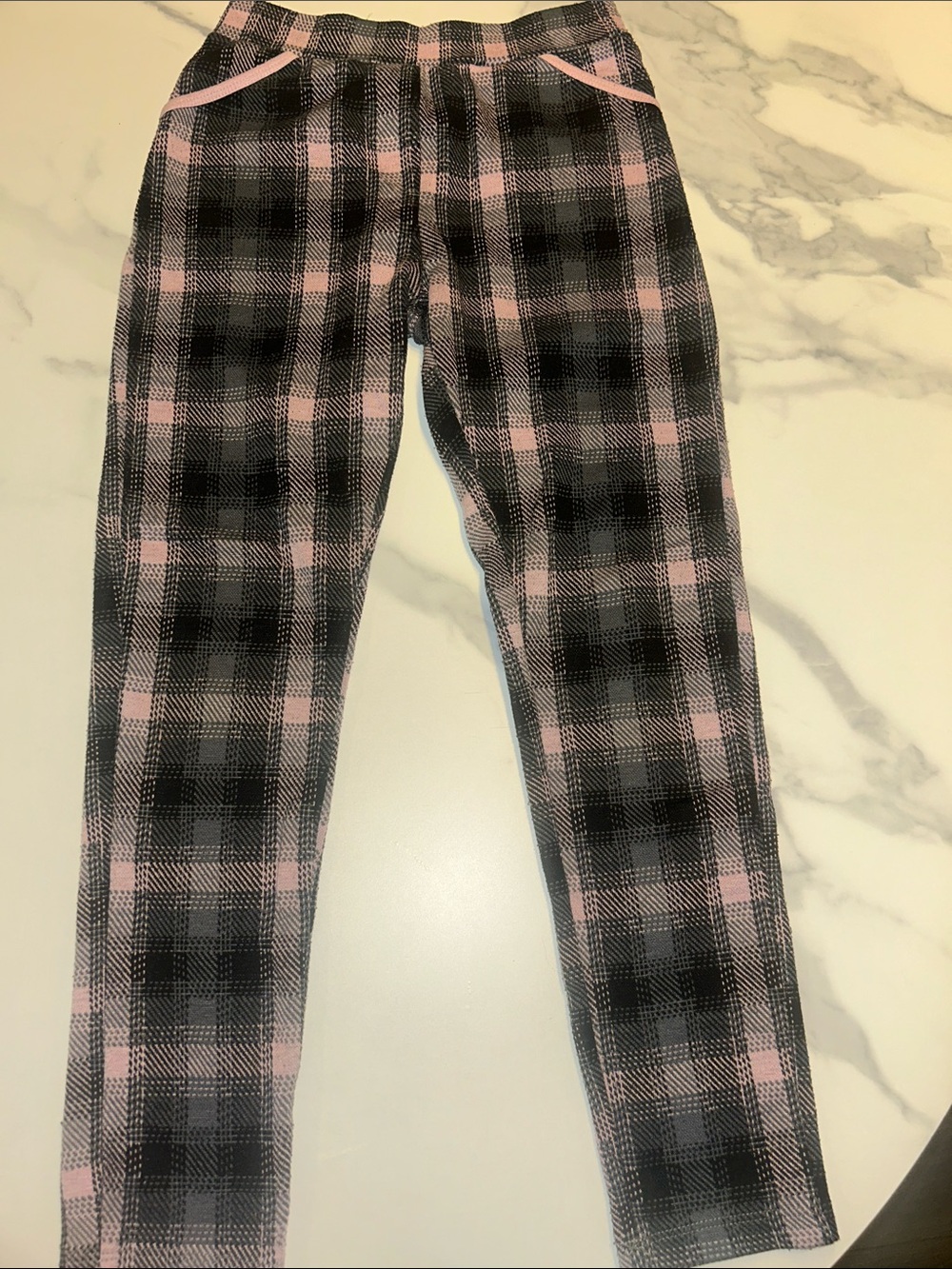 Girls Pink and Black Plaid Knit Pants - Kids Bottoms